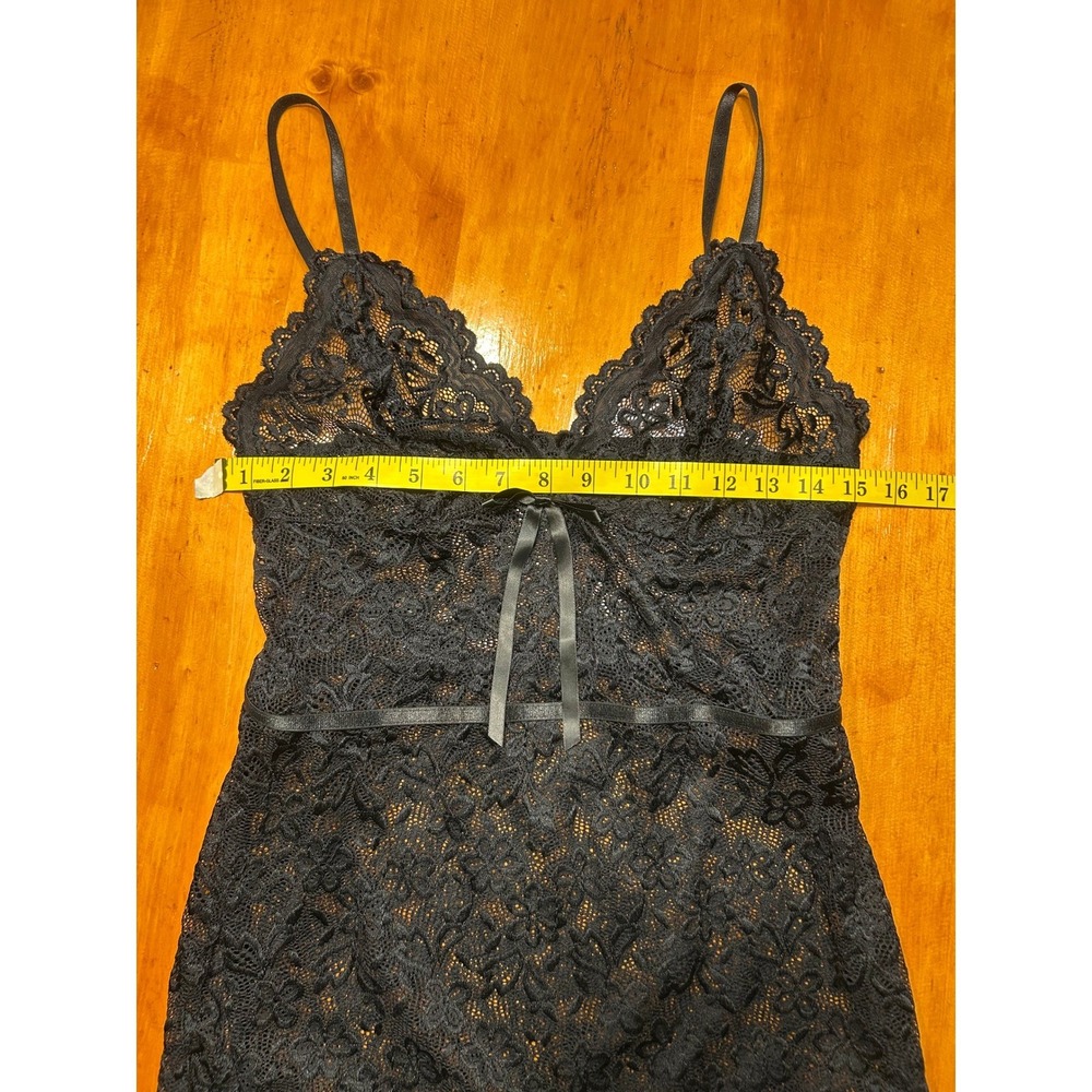 Y2K Coquette Whimsigoth Black Sheer Floral Lace Cami Sheer V-Neck Lingerie Top‎ - Picture 5 of 10